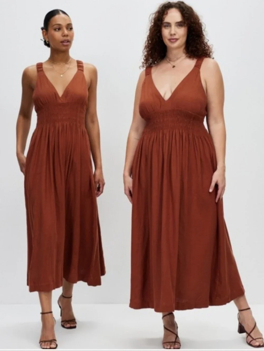 Abercrombie & Fitch Linen Blend Plunge Maxi Dress Large Tall NWT Rust Brown
